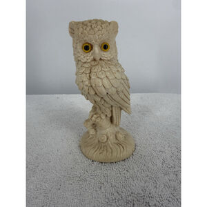 Vintage A. Santini Italian Sculptured Owl Yellow Eyes Figurine Alabaster